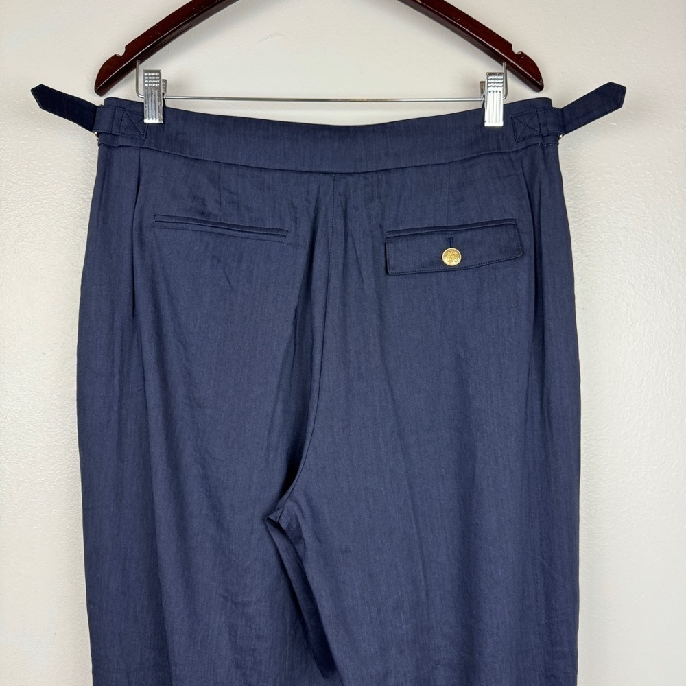 J. Crew Collection Side Tab Trouser Italian Linen Blend Navy Size 12 NWT - Picture 6 of 9